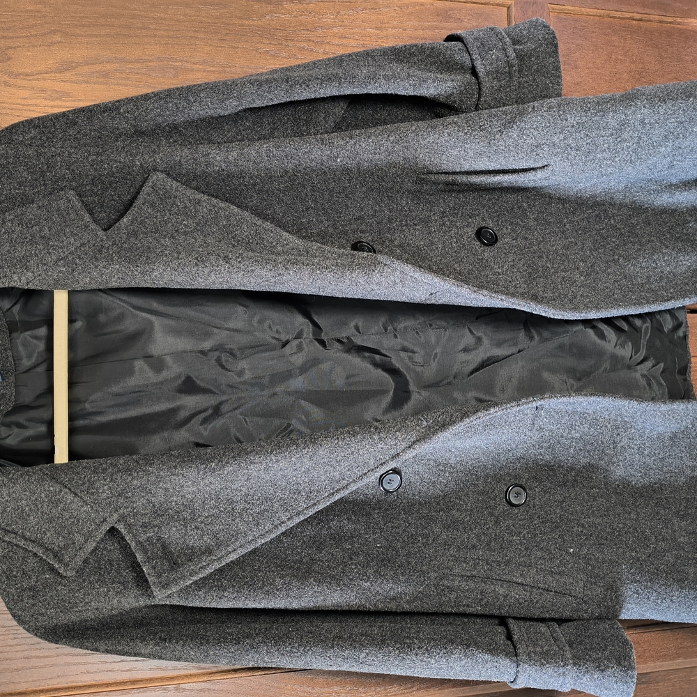 Gray Wool Pea Coat with Wide Lapels